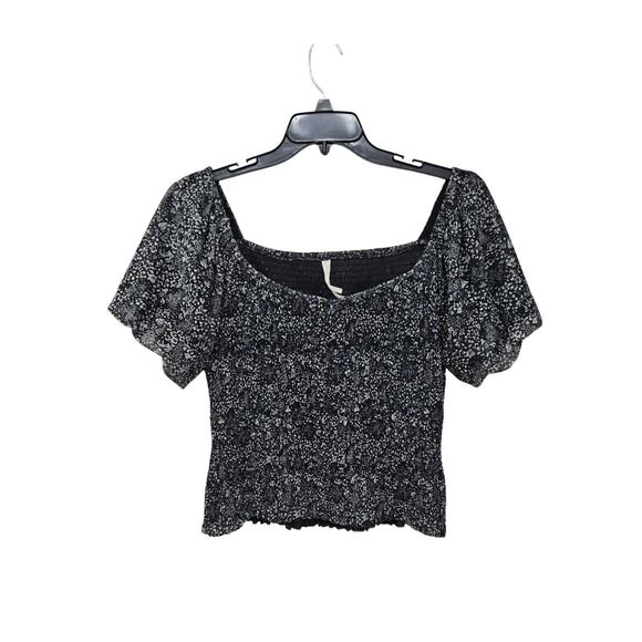 Anthropologie Aurelia Smocked Top Floral Sz Large Balloon Short Sleeves Stretch - Picture 1 of 8